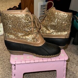 Gold and Black Women's Glitter Boots